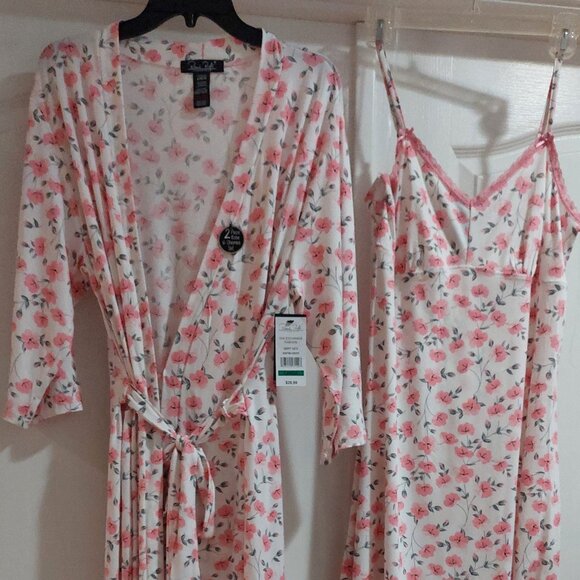René Rofé Pink Flower Robe and Chemise set Sz L - Picture 1 of 9